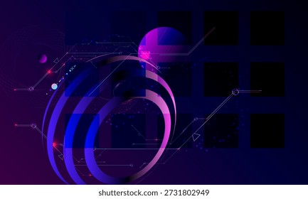 Cyberpunk elementos retro futurista escuro abstração fundo cosmos synthwave vaporwave retrowave glitch círculo com brilhos azuis e rosa