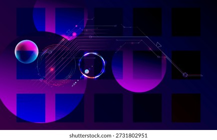 Cyberpunk elementos retro futurista escuro abstração fundo cosmos synthwave vaporwave retrowave glitch círculo com brilhos azuis e rosa