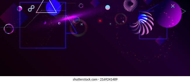 Dark Retro Futuristic Science And Cyberpunk Artwork Neon Abstract Background Cosmos New Art 3d Starry Sky Glowing Galaxy And Planets Blue Circles