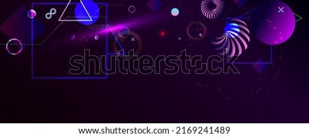 Dark retro futuristic science and cyberpunk artwork neon abstract background cosmos new art 3d starry sky glowing galaxy and planets blue circles