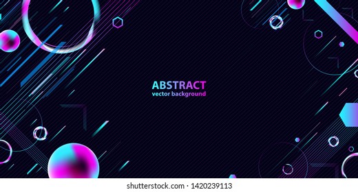 Dark retro lines abstraction background cosmos new art futuristic art neon 3d starry sky blue circles