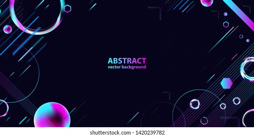 Dark retro lines abstraction background cosmos new art futuristic art neon 3d starry sky glowing galaxy