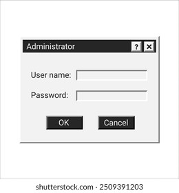 Ventana de registro retro oscuro. Antiguo App de autorización en color negro. Ventana para la Contraseña.