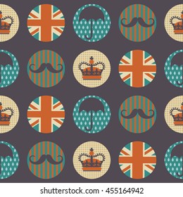 dark retro seamless vector pattern with british symbols