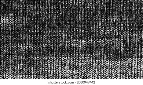 Dark, rich, heavy fabric texture. Vector texture of weaving cloth. Grunge background. Abstract halftone vector illustration. Overlay for interesting effect and depth. Black isolated on white.