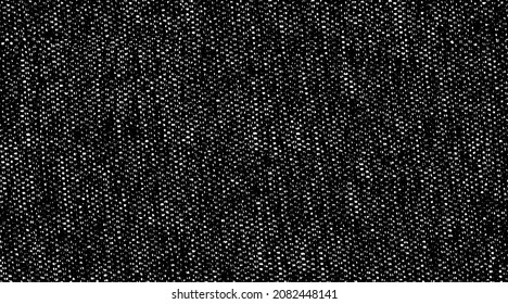 Dark, rich, heavy fabric texture. Vector texture of weaving cloth. Grunge background. Abstract halftone vector illustration. Overlay for interesting effect and depth. Black isolated on white.