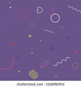 Dark Ring Oval Yellow Violet Hearts Geometry Illustration. Square Simple Pastel Lime Circle Pink Bright Illustration. Polygonal Zigzag Wave Red Stars Orange Rectangle Simple Hipster Art.