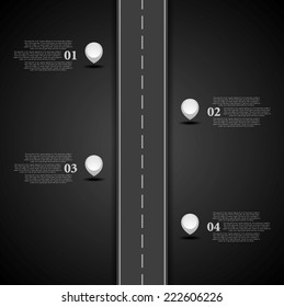 Diseño de infografías de carreteras oscuras. Fondo de plantilla de vector
