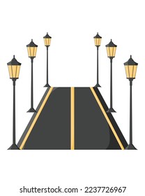 Camino oscuro con linternas. Objeto aislado sobre un fondo blanco. Icono. Sencillo. Textura vectorial.
