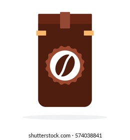 Dark roast coffee beans in package vector flat material design isolated on white