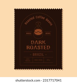 dark roasted coffee label design with roaster machine and coffee bean icon. design with classic vintage style.