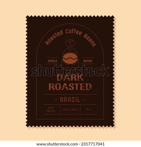 dark roasted coffee label design with roaster machine and coffee bean icon. design with classic vintage style.