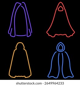 dark robes group of neon icons, vector illustration on black background.