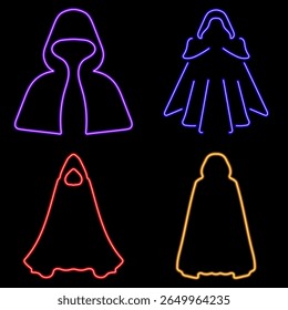 dark robes group of neon icons, vector illustration on black background.