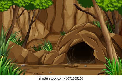 A Dark Rocky Cave from Outside illustration