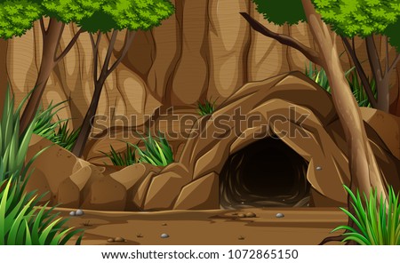 A Dark Rocky Cave from Outside illustration