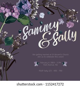 Dark and romantic card template with editable full flowers