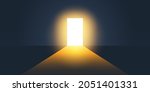 Dark Room, Bright Light Coming In Through an Open Door - New Possibilities, Hope, Overcome Problems, Solution Finding Concept Design