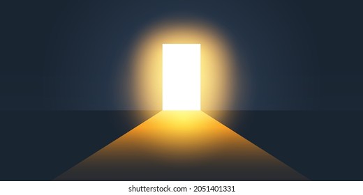 Dark Room, Bright Light Coming In Through an Open Door - New Possibilities, Hope, Overcome Problems, Solution Finding Concept Design