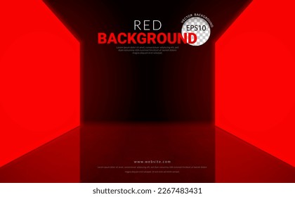 Dark room with concrete floor wide empty and red neon. Vector illustration