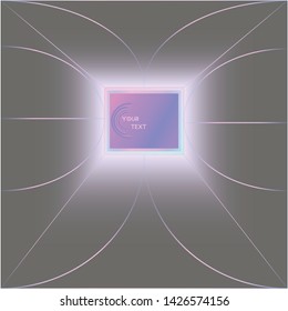 A dark room with gradient lines and a bright banner as template for texts