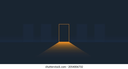 Dark Room, Half-Light, Door Closed, Verly Low, Tiny Light Coming Through from Outside - New Possibilities,Hope Design Concept with Copyspace, Symbol of Possibility, Overcome Problems, Solution Finding