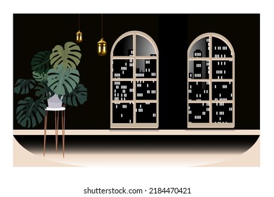 Dark Room Interior Design Two Windows Stock Vector (Royalty Free ...