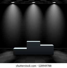Dark room with lights over the pedestal