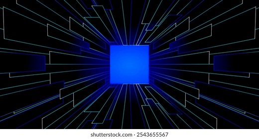 Dark room with neon light ambience. geometric abstract digital technology background vector