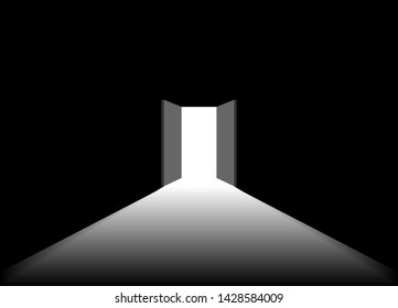 The dark room opens the door to receive the light. The light shines from the door.