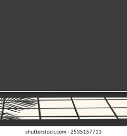 Dark room with shadow from window on floor with space for text. Poster, Banner, Flyer, Greeting Card. Vector illustration in flat cartoon style