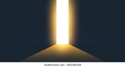 Dark Room, Walls, Tunnel with Opening Gap of Bright Light - Way Out of Darkness - New Possibilities, Hope Concept with Copyspace, Symbol of Overcome Problems, Solution Finding