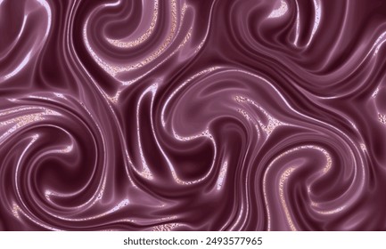 Dark rose gold silk texture background design with smooth glitter waves.