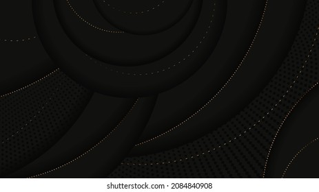 Dark round elements with gold outline on perforated graphite background
