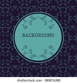 Dark round frame with floral background. Vector.