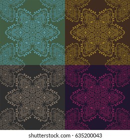 Fondo ornamental oscuro y redondo con marco decorativo. Diseño retro de servilleta en estilo plano y sencillo
