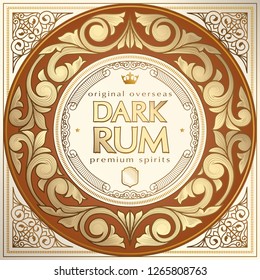 Dark rum - golden ornate decorative label