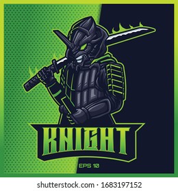 Dark Samurai grab sword esport and sport mascot logo design in modern illustration concept for team badge, emblem and thirst printing. Ninja illustration on Light Green Background. Vector illustration