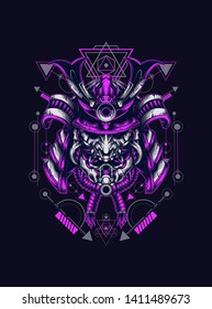Dark samurai helmet with sacred geometry pattern
