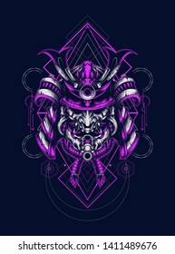 Dark samurai helmet with sacred geometry pattern