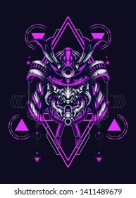 Dark samurai helmet with sacred geometry pattern