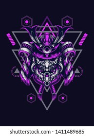 Dark samurai helmet with sacred geometry pattern