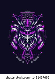 Dark samurai helmet with sacred geometry pattern
