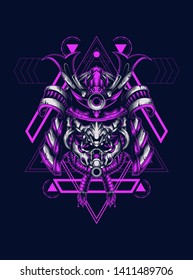 Dark samurai helmet with sacred geometry pattern