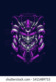 Dark samurai helmet with sacred geometry pattern