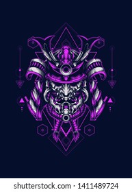 Dark samurai helmet with sacred geometry pattern