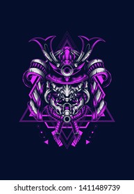 Dark samurai helmet with sacred geometry pattern