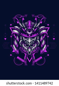 Dark samurai helmet with sacred geometry pattern