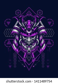 Dark samurai helmet with sacred geometry pattern