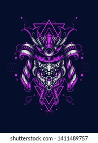 Dark samurai helmet with sacred geometry pattern